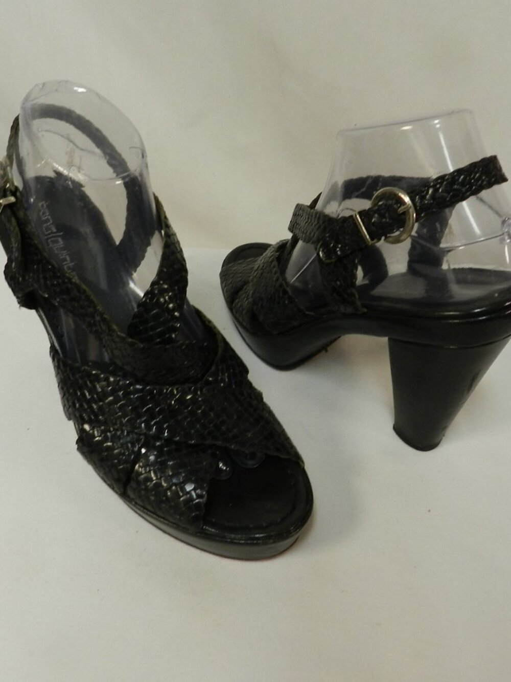 Pons Quintana Braided Leather slingback heels pumps sandals black Italy Size 9